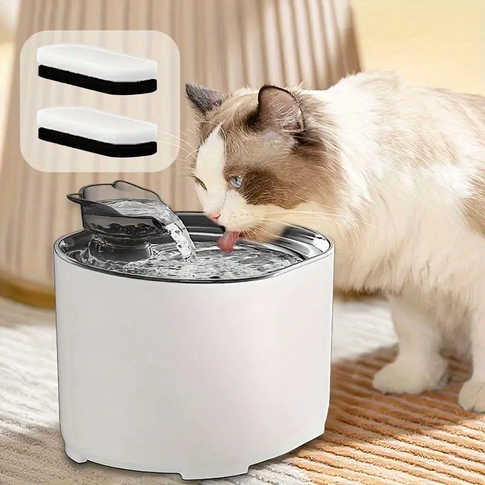 1pc 2.2L Pet Water Fountain - Automatic Dispenser for Cats and Dogs - Includes 8pcs Filter Replacements