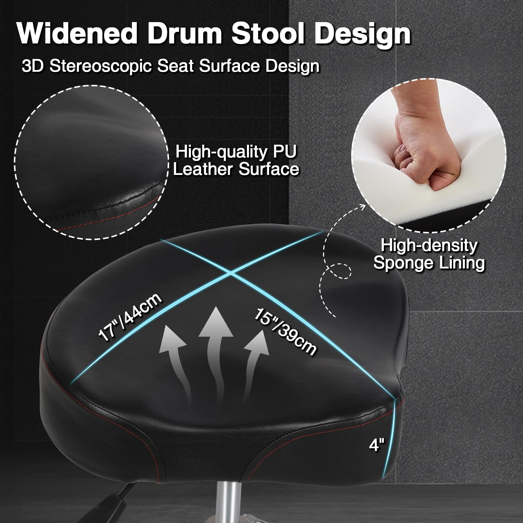 RedSwing Hydraulic Drum Throne, Adjustable Drum Thrones Seat with Anti-Slip Feet Saddle, Motorcycle Style Drum Chair for Adults Drummers