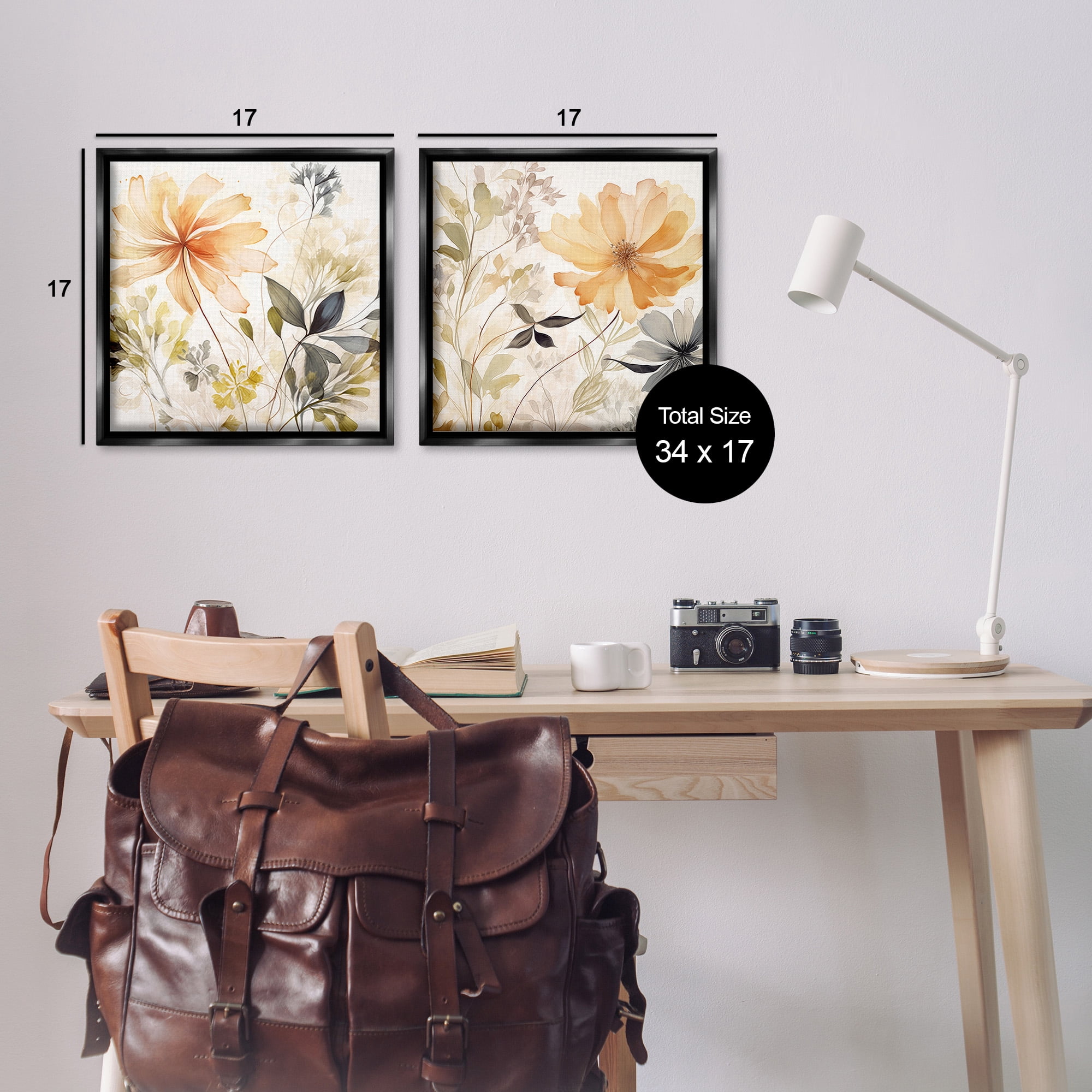 Stupell Industries Muted Cottage Flowers Botanical & Floral Painting Black Floater Framed Canvas Art Print Wall Art, 18 x 18, Set of 2