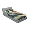 thumbnail image 2 of Ambesonne Nature Fitted Sheet & Pillow Sham Set, Snowy Peak Mountain, Twin, Grey Orange, 2 of 2