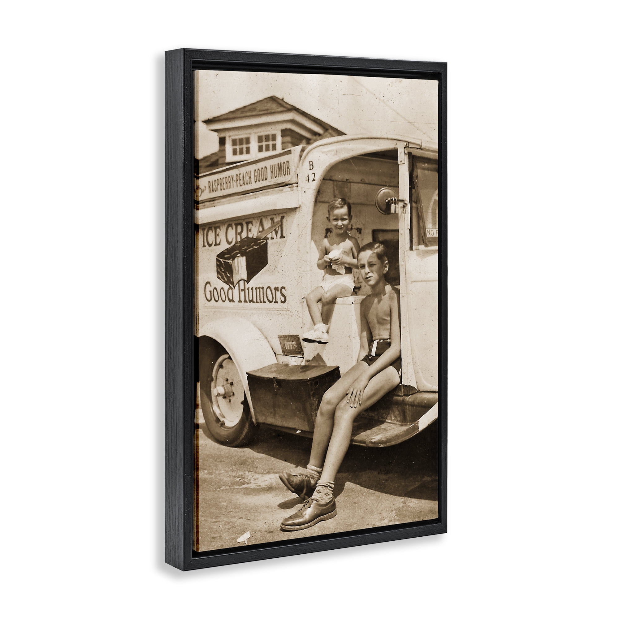Stupell Industries Vintage Ice Cream Truck Black Framed Floater Canvas Wall Art, design by Grotto Studios
