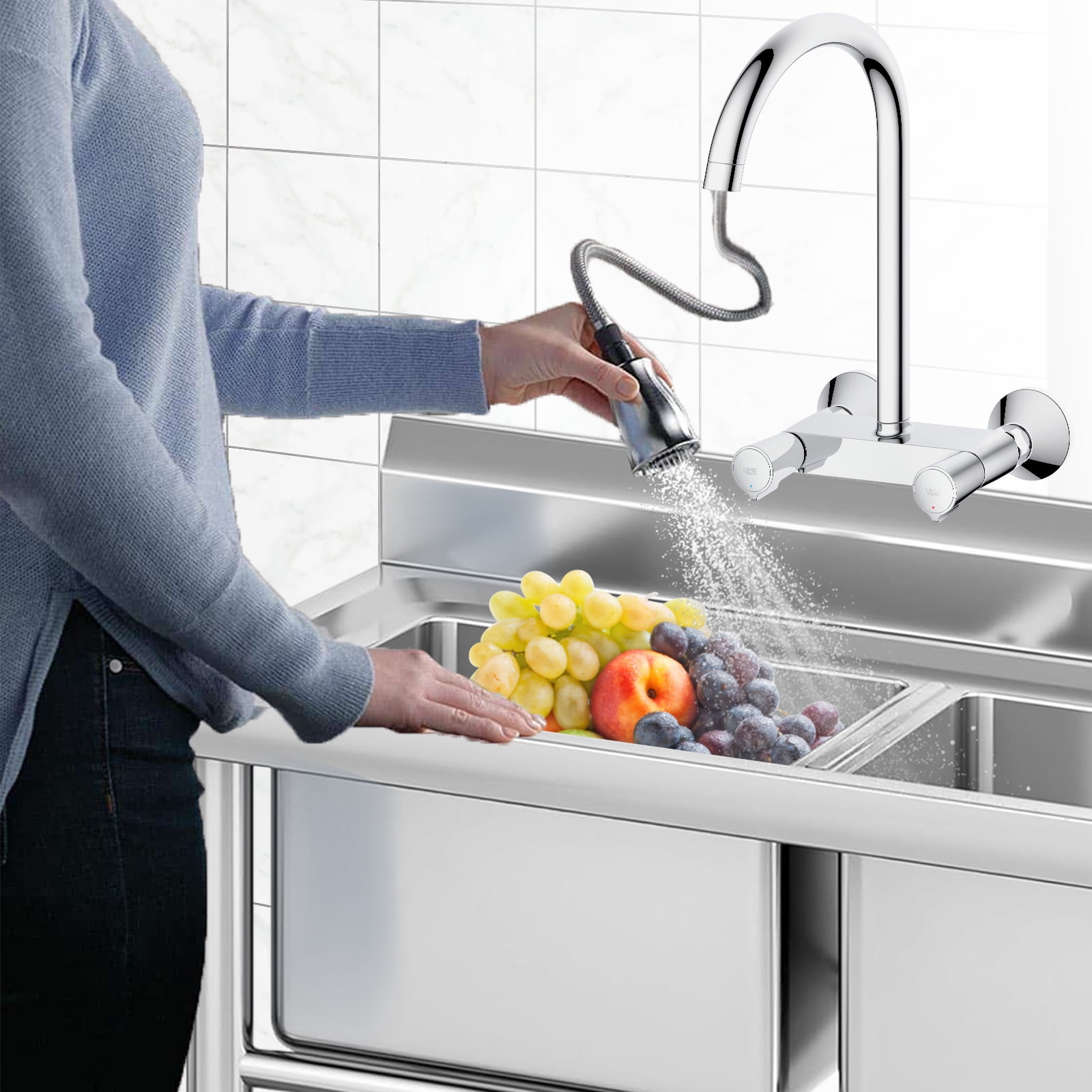 Commercial Stainless Steel Sink,Utility Sink Free Standing Double Bowl for Restaurant
