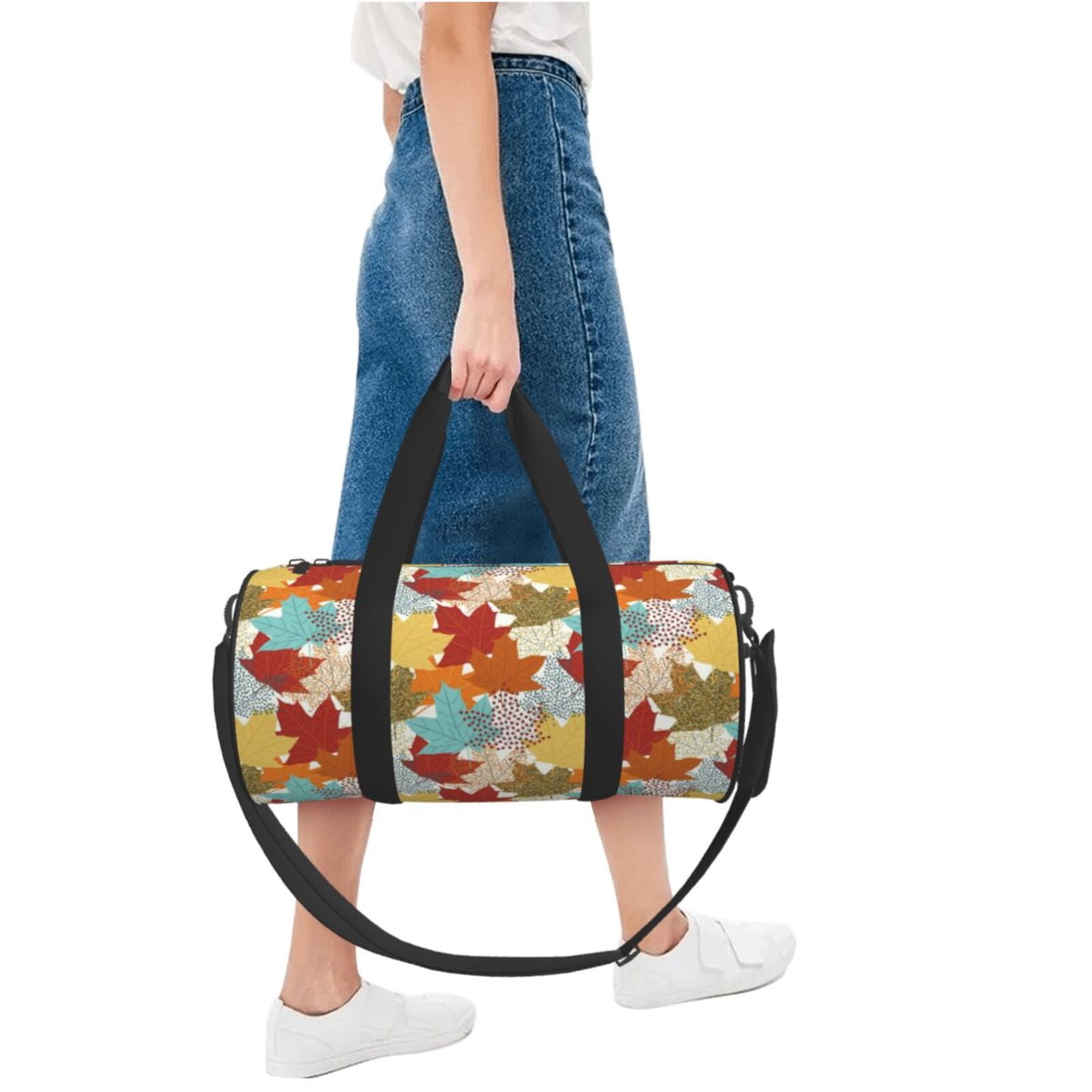 Vsdgher Fall Maple Leaves 45L Foldable Duffel Bag, Sports Gym Bag,Overnight Bag, Portable Weekender Bag for Airplanes