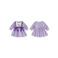thumbnail image 2 of RUINIXCW Toddler Bbay Girl Halloween Dress Outfit Infant Baby Girls Fall Gingham Plaid Dress Pumpkin Ghost Embroidery Puff Long Sleeve Bow Decror A Line Dress, 2 of 9