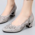 thumbnail image 2 of XIHAHA mujer Primavera Verano moda hueco cuero genuino bombas zapatos de mujer tacones tacón cuadrado malla señoras zapatos de oficina cristal, 2 of 5