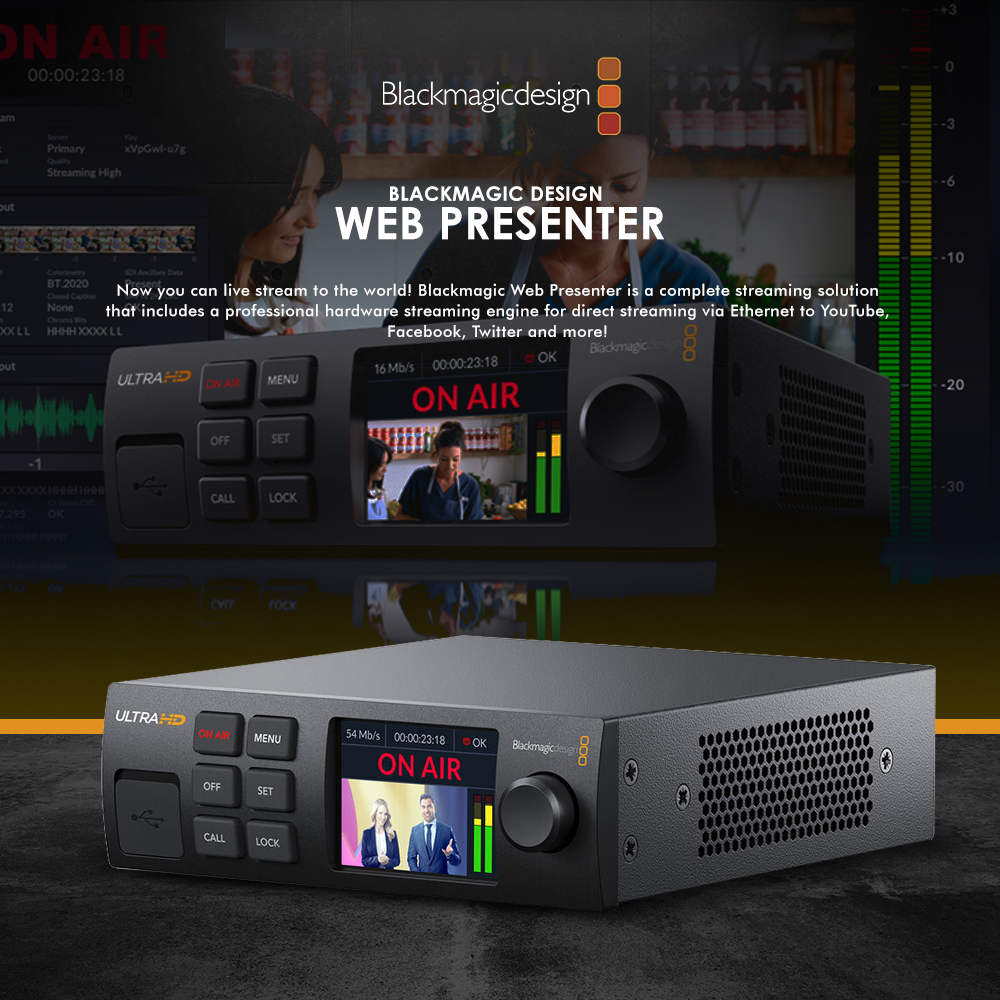 Blackmagic Design Web Presenter 4K UHD (BMD-BDLKWEBPTR4K) Live Streaming   Web Broadcasting, Supports H.264 Codec  Streams via RTMP Deluxe Bundle  w/ Microphone, Stand, XLR  Type C,  HDMI