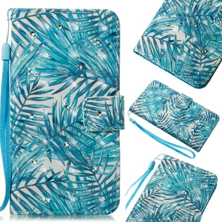 Fancy Double Leaf Knob - Galaxy J3 2016 Case, Galaxy J310 Cover, Allytech Fancy 3D Print Crystal Diamonds Wallet Case Slim Folio Flip Kickstand Case Cover for Samsung Galaxy J3 2016/ Express Prime/ Amp Prime, Banana Leaf