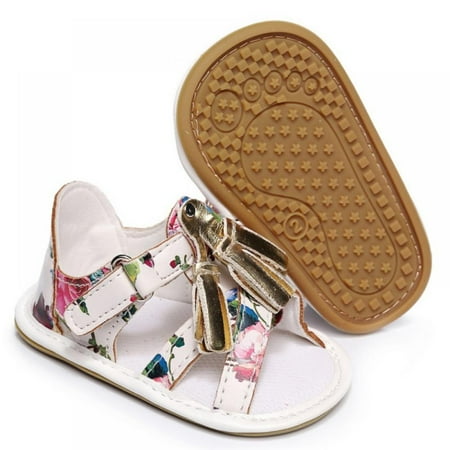 

Girls PU Leather Soft Closed Toe Princess Flat Shoes Summer Sandals Soft Anti-Slip Sole Cute Flower Toddler Crib First Walker Shoes (Toddler/Little Kid)