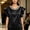 Black, variant on Women's Tops Summer French Pearl Satin Shirt Ruffled Pearl Collar Plus Size Fashion