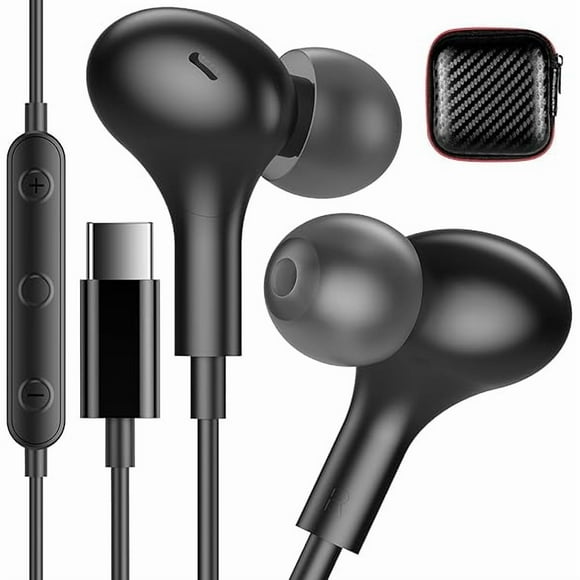 USB C Earbuds Wired Headphones for Apple iPhone 16 Plus 15 Pro Max 16e iPad Small Ear Bud Corded Type C Earphone with Microphone for Samsung Galaxy S25 S24 S23 Ultra S22 Google Pixel 9 8 7 Black