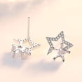 thumbnail image 3 of Aretes de Plata 925 para Mujer, Aretes Pequeños Abiertos con Estrellas Personalizados y a la Moda, Incrustados con Diamantes, Plata, 3 of 8