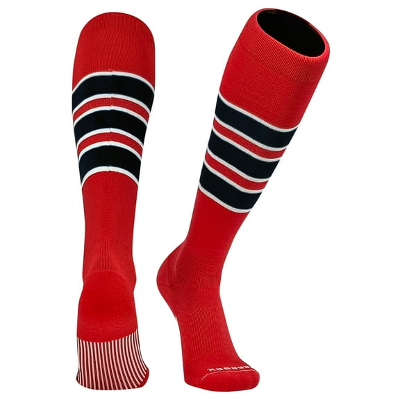 PEAR SOX Striped OTC Baseball, Softball, Football Socks - Red, White, Black (C)