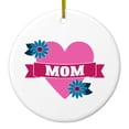 thumbnail image 1 of DistinctInk Hanging Ceramic Christmass Tree Ornament with Gold String - Great Gift / Present - 2 3/4 inch diameter - Love Mom - Flower Heart Banner, 1 of 2