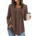 thumbnail image 4 of Long Sleeve Shirts for Women Fall Outfits Crew Neck Casual Tunic Tops Trendy Blouses Fashion Clothing Coffee M, 4 of 6