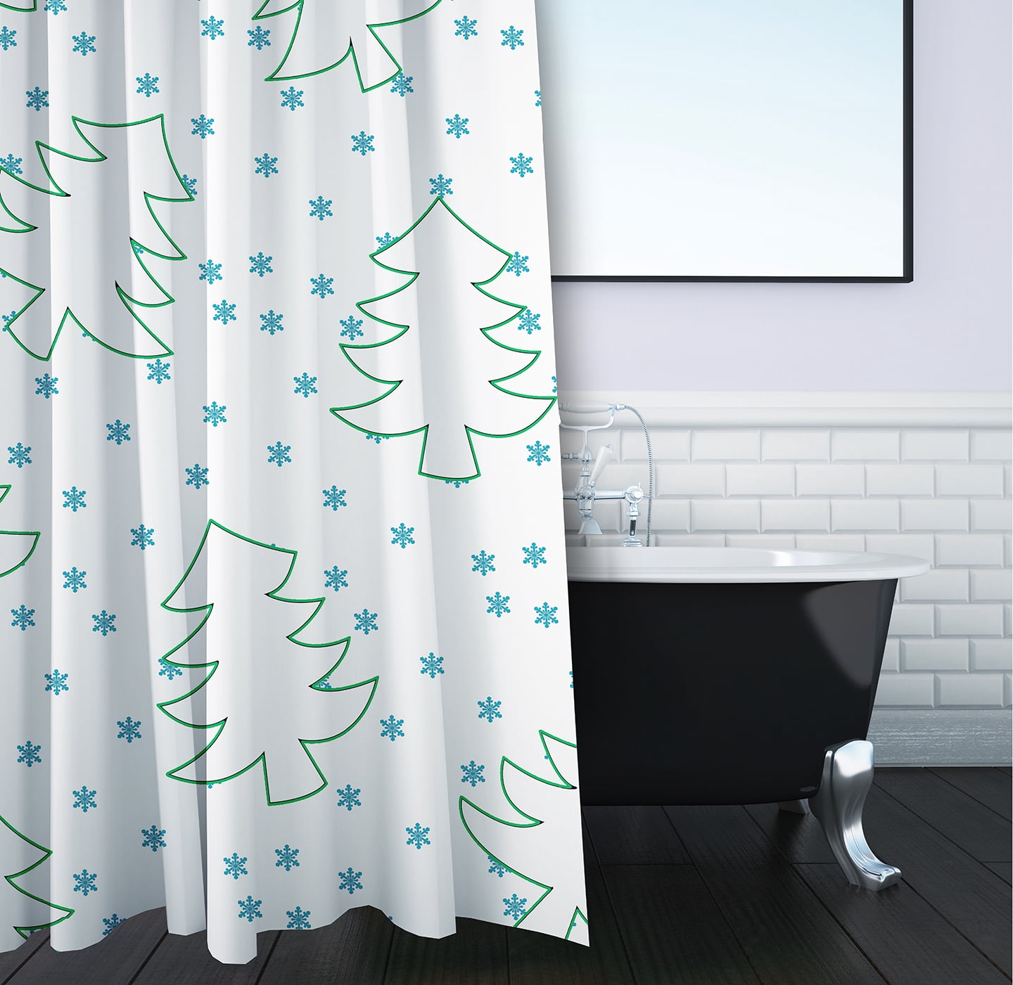 Simply Daisy 70" W x 73" L Tree Outlines Polyester Shower Curtain, Turquoise [1 Ct]