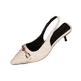 thumbnail image 2 of Miluxas Women's Tweed Pointed Toe Slingback Heels, Elegant Metal Buckle Kitten Heel Pumps, Stylish Dress Shoes for Work & Special Occasions Beige 6.5(38), 2 of 9