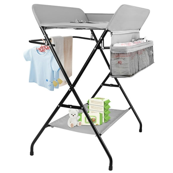 Baby Diaper Changing Table, Foldable Diaper Nursery Care Station for Infant, Grey