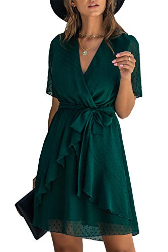 BTFBM Women Fashion Faux Wrap Swiss Dot 
