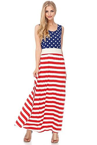 Rainlover 4th of July American USA Flag Womens High Waisted Print Long Maxi Skirt