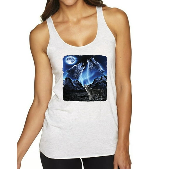 Wild Bobby Howling Wolf Full Moon, Outdoors Nature Wildlife Women Tri-Blend Racerback Tank Top