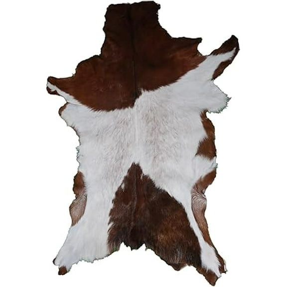 Luxurious Brown and White Goat Hide Rug | 100% Genuine Hair-On Leather for Sophisticated Interiors