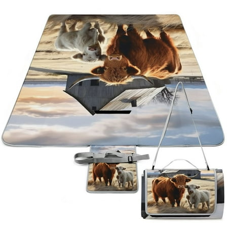 Feiri Cows Outdoor Picnic Blanket for Camping Park Beach - Foldable & Waterproof Square Picnic Mat for Outdoor Activities - Portable & Easy to Clean 58.3x58.3in