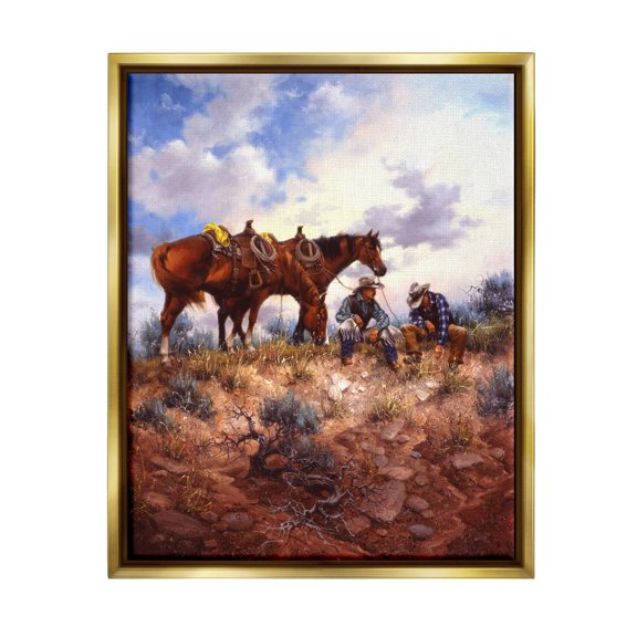 Stupell Industries Cowboys & Horses Landscape Animals & Insects Painting Gold Floater Framed Art Print Wall Art, 25 x 31