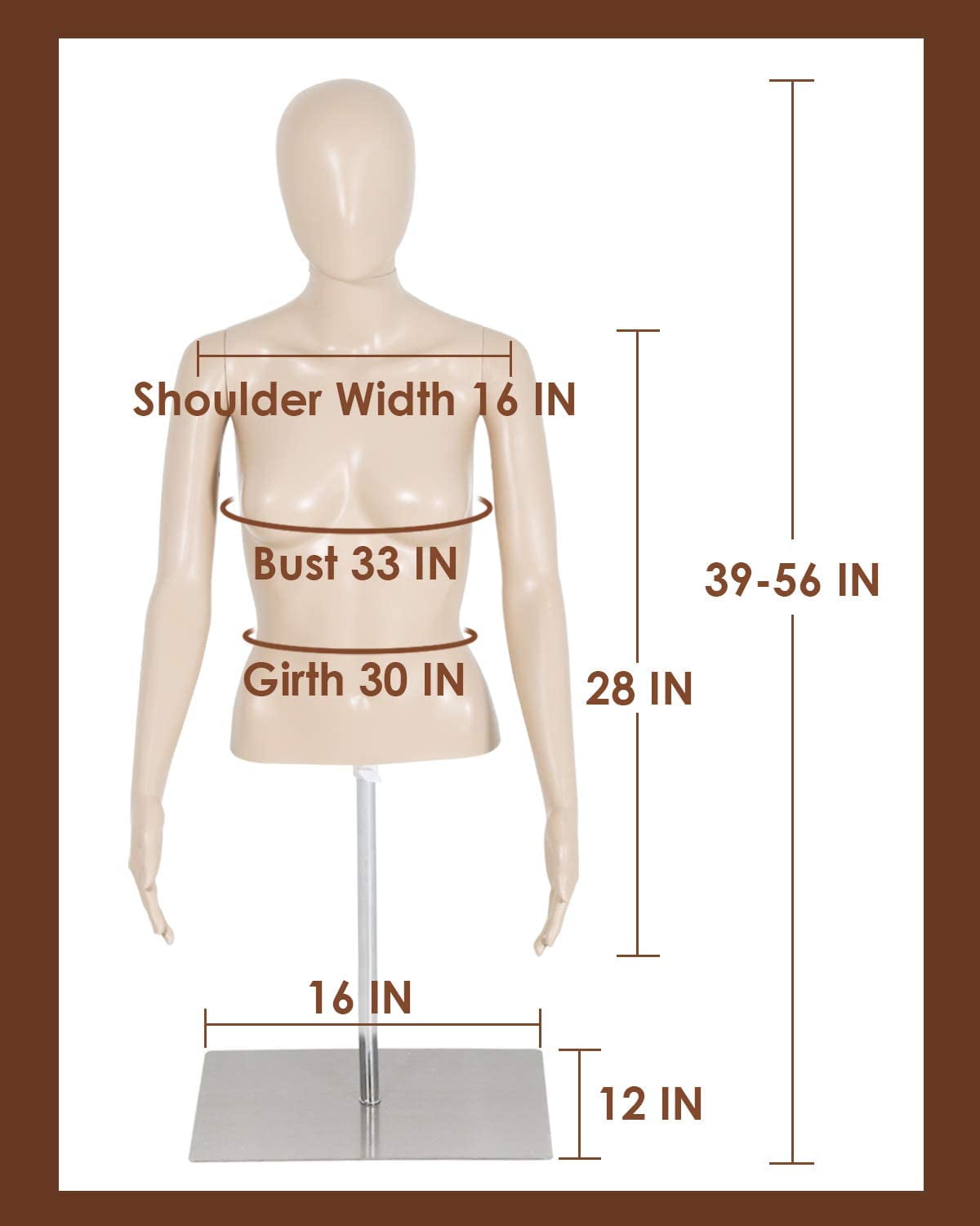 FDW 56"H Polypropylene New Female Mannequin with Stable base, Perfect for Display
