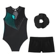 thumbnail image 4 of YONGHS Girls Gymnastics Tumbling Outfits Rhinestone Sleeveless Leotard with Shorts Balelt Dancewear Blue Green 16, 4 of 7