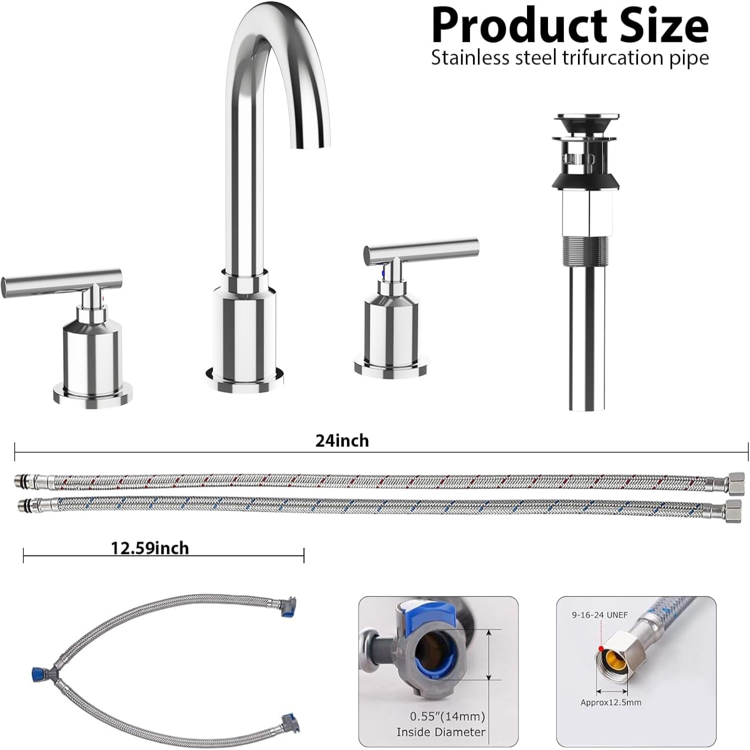 AOILE Widespread Bathroom Faucet - 8-Inch 3-Hole Sink Faucet with Stainless Steel Pop-Up Drain
