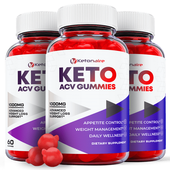 (3 Pack) Ketonaire Keto ACV Gummies - Supplement for Weight Loss - Energy & Focus Boosting Dietary Supplements for Weight Management & Metabolism - Fat Burn - 180 Gummies