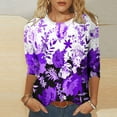 thumbnail image 3 of Fesfesfes T Shirt Pack Women's Summer Casual Crewneck 3/4 Sleeve T-Shirts Floral Print Fit Basic Tops Tees Blouses 4(S), 3 of 6
