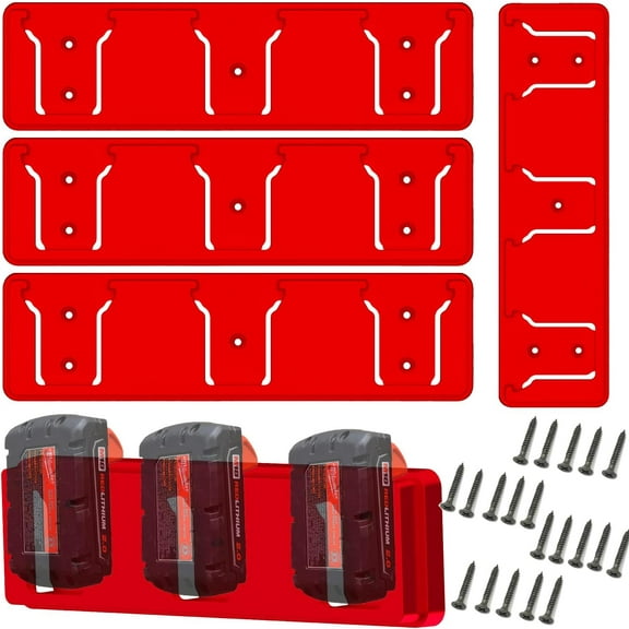 Battery Holder for Milwaukee M18 18V Battery, 4pcs Mount 3 Slot Bulk Battery Garage Tool, Milwaukee Battery Holder for Work Van, Shelf, Toolbox