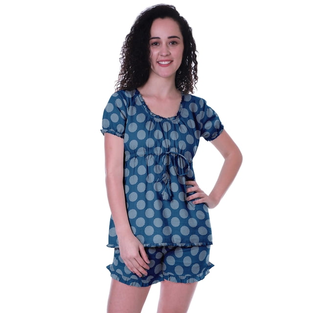 Moomaya Pyjama en Coton pour Femmes, Ensemble de Nuit 2 Pcs avec Shorts, Ensembles de Pyjama avec Shorts