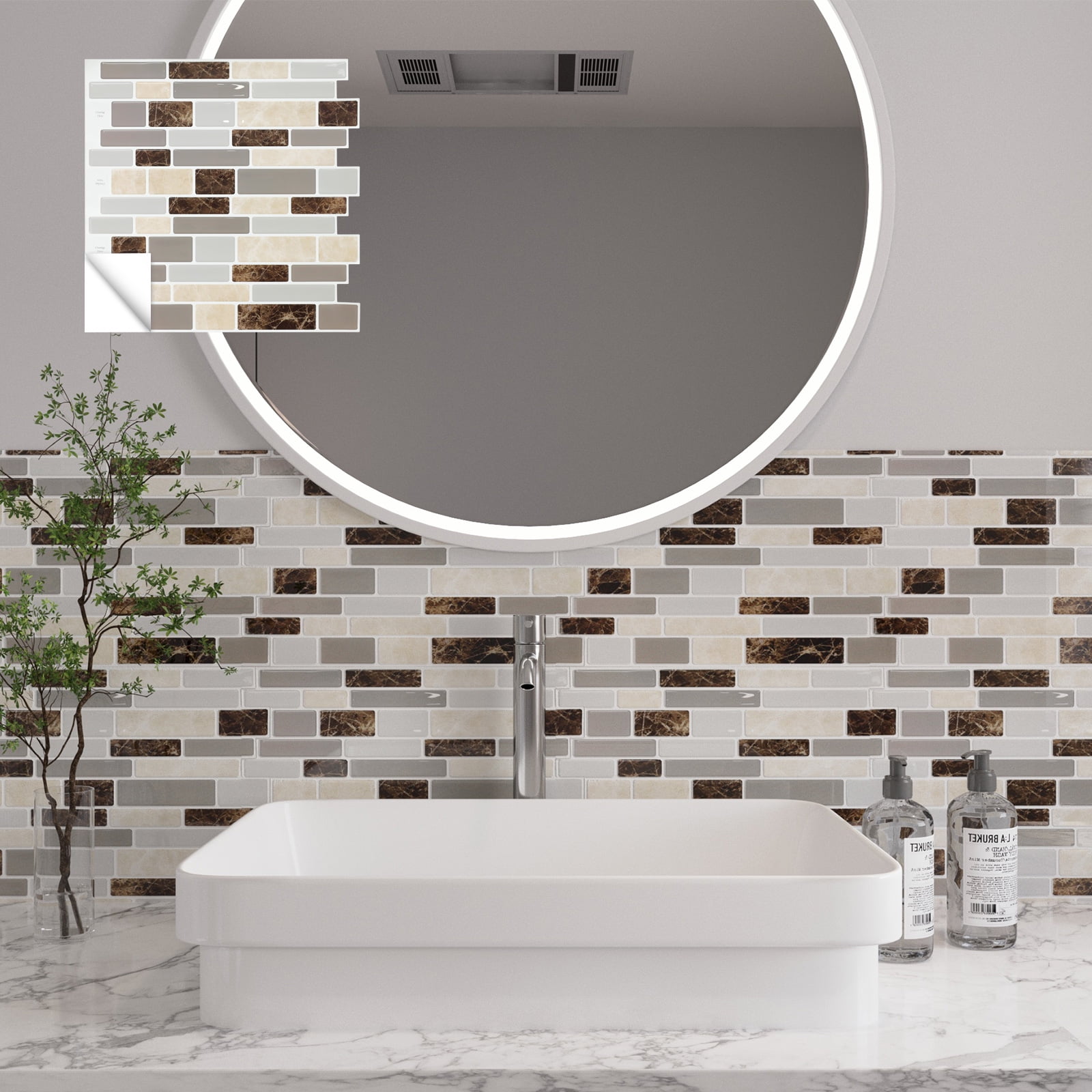 Peel and Stick Backsplash Tile for Kitchen Brown Marble Pattern,1MM Thickness