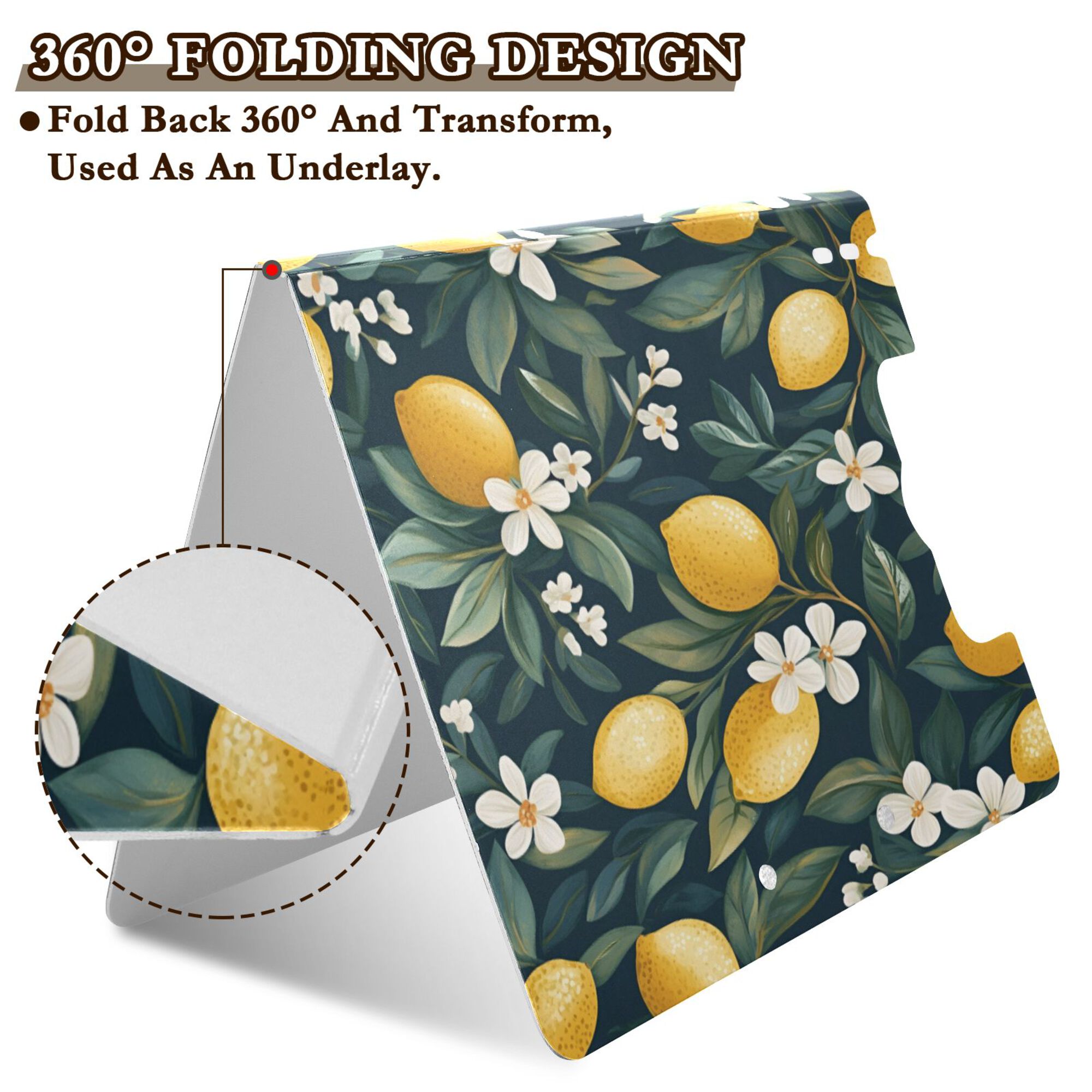 FORMRS A4 Clipboard Folder with Pen Holder Horizontal Foldable School Office Binder, Floral Lemons
