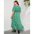 thumbnail image 4 of Women's Plus Size Floral Printed Dress Casual Wrap V Neck A Line Ruffle Belted Dress, 4 of 5