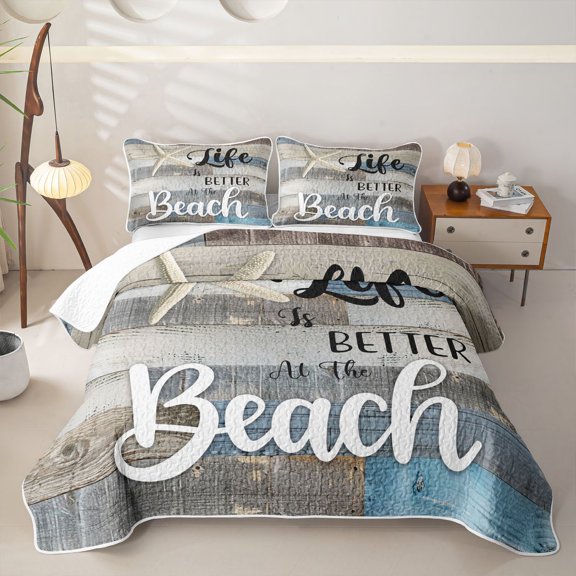 Erosebridal Teens Ocean Beach Twin Quilt Set,Vintage Sea Cabin Twin Coverlet Set for Boys Girls