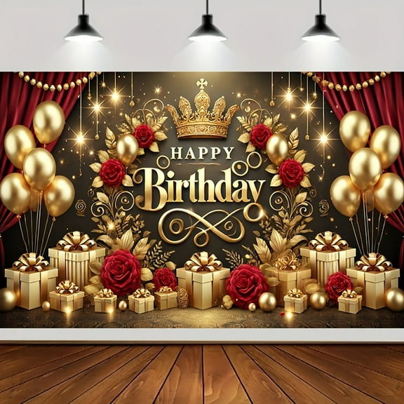 Golden Rose Birthday Backdrop Red Roses Happy Birthday Photography Background for Women Golden Balloons Theme Birthday Party Baby Shower Decorations Supplies