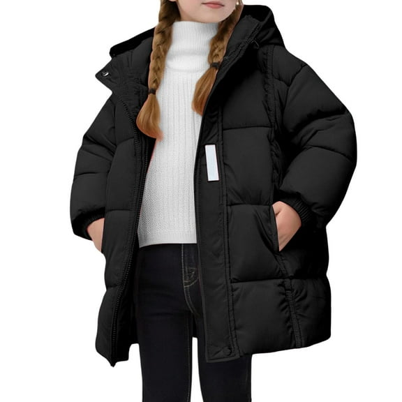 KAUOD Girls Zip up Hooded Down Jackets Thick Warm Winter Windproof Outwear Puffer Coats Quilted Lightweight Padded Outwear