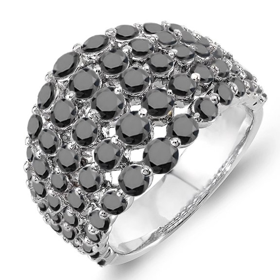 Dazzlingrock Collection 3.25 Carat (ctw) 14k Round Black Diamond Ladies Cocktail Right Hand Ring 3 1/4 CT, White Gold, Size 7