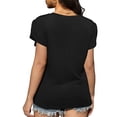 thumbnail image 4 of Camiseta de manga corta con cuello redondo para mujer, Tops de manga de pétalo con dobladillo fruncido, elegantes, holgados, de Color sólido, 4 of 6