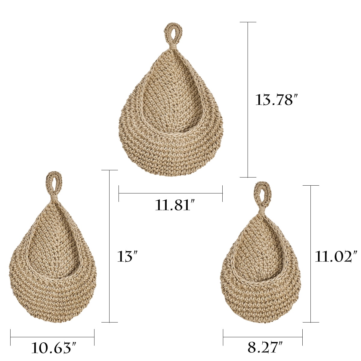 Hanging Baskets Kitchen Boho Jute Hanging Basket Woven Wall Decorative Vegetable Fruit Baskets Potato Garlic Onion Storage 3 Pcs