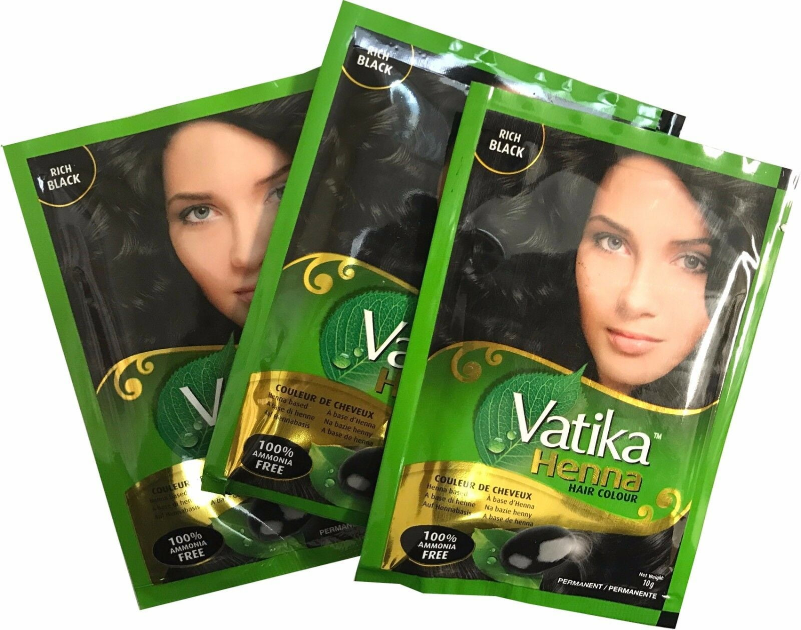 10 x 10g Sachets Dabur Vatika Henna Powder Best Hair Color Rich Black