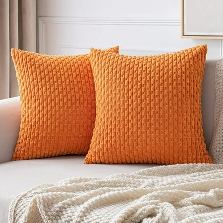 

MIULEE Orange Throw Pillow Covers Soft Corduroy Decorative Set of 2 Boho Striped Pillow Covers Pillowcases Farmhouse Home Decor for Couch Bed Sofa Living Room 16x16 inch