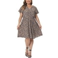 thumbnail image 2 of Agnes Orinda Plus Size Dress for Women Boho Floral Notched V Neck Ruffle Sleeve a Line Midi Dresses, 2 of 5