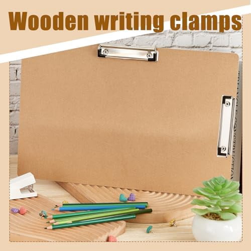 Tekola 4 Pcs 11x17 Clipboard Wooden Lap Board with Low Profile Clip Brown Double Landscape Clip Hardboard Drawing Board Landscape Horizontal Large Clipboard for Desk Paper Sketching Art Supplies