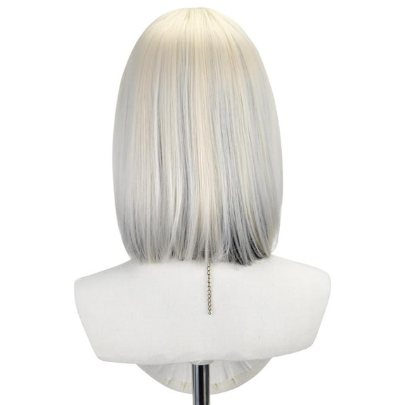 FGERFE-Short Platinum Blonde Straight Wig with Bangs Platinum Wigs for Women Bob Shoulder Length Wigs Heat Resistant Fiber Synthetic Hair Wigs Hair Replacement Natural Looking 12inch