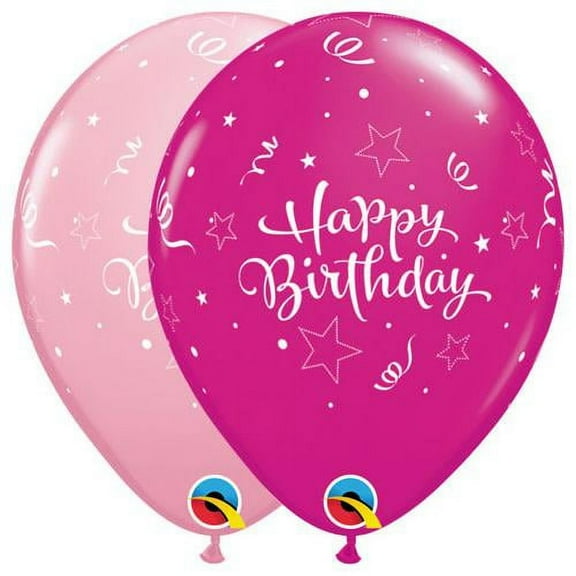 LOONBALLOON Sentiments Balloons, 11″ BIRTHDAY SHINING STAR - PINK & WILD BERRY