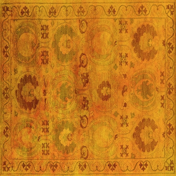 Ahgly Company Indoor Square Oriental Yellow Industrial Area Rugs, 5' Square